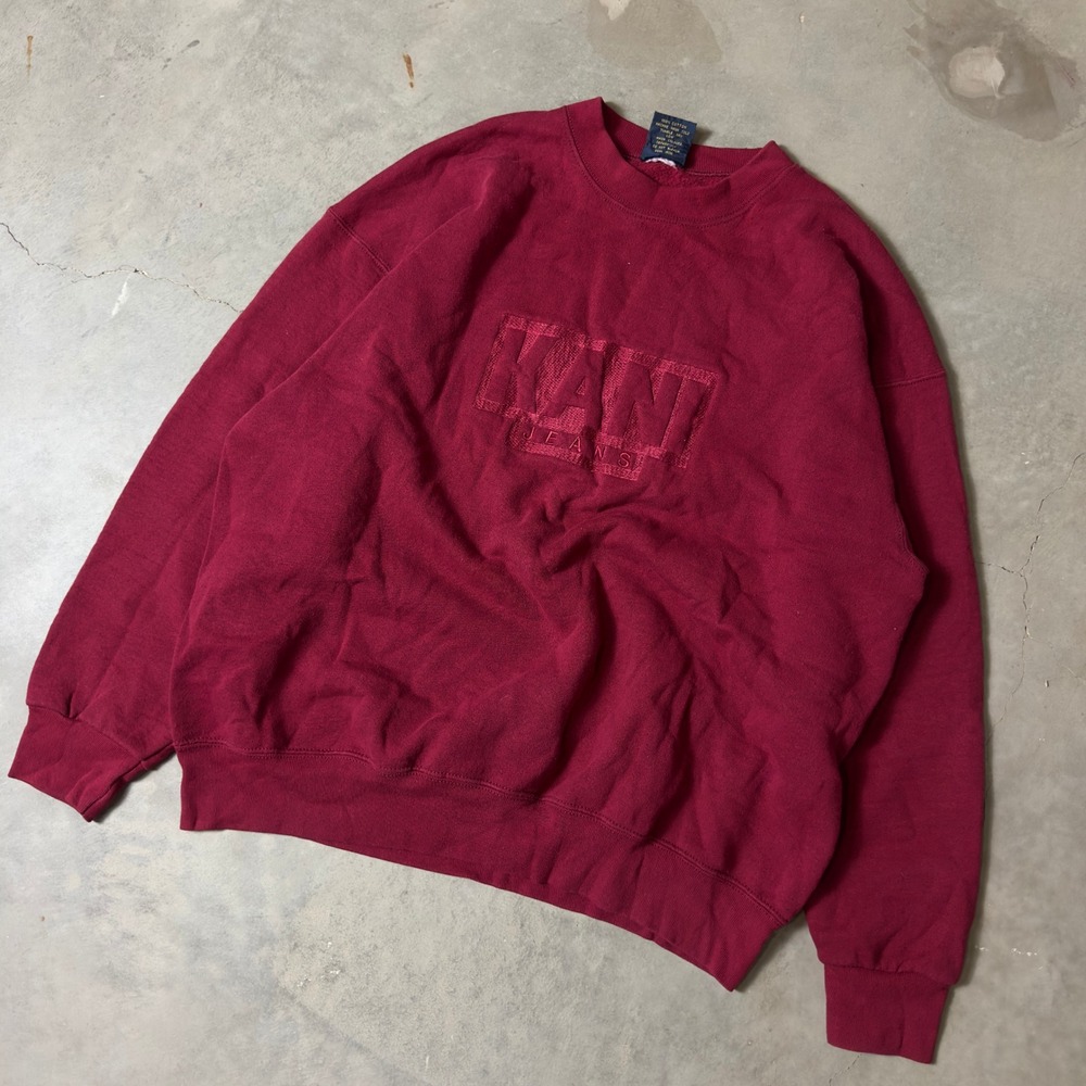 Vintage Karl Kani Jeans Sweatshirt Mens XL Burgundy 90s Hip Hop Streetwear Boxy